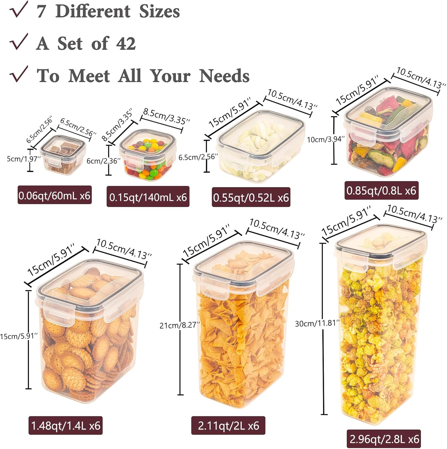 42 Pack Airtight Food Storage Container Set - Pantry Storage Containers Organiser & Cereal Storage Containers for Kitchen Storage & Organisation with 100% Leak Proof Lids - Image 5